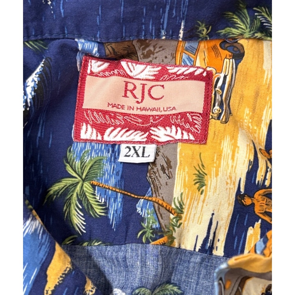 RJC Hawaiian Aloha Shirt Men's 2XL Made in Hawaii Surf Woody VW Bus Beach Camp - Picture 6 of 11